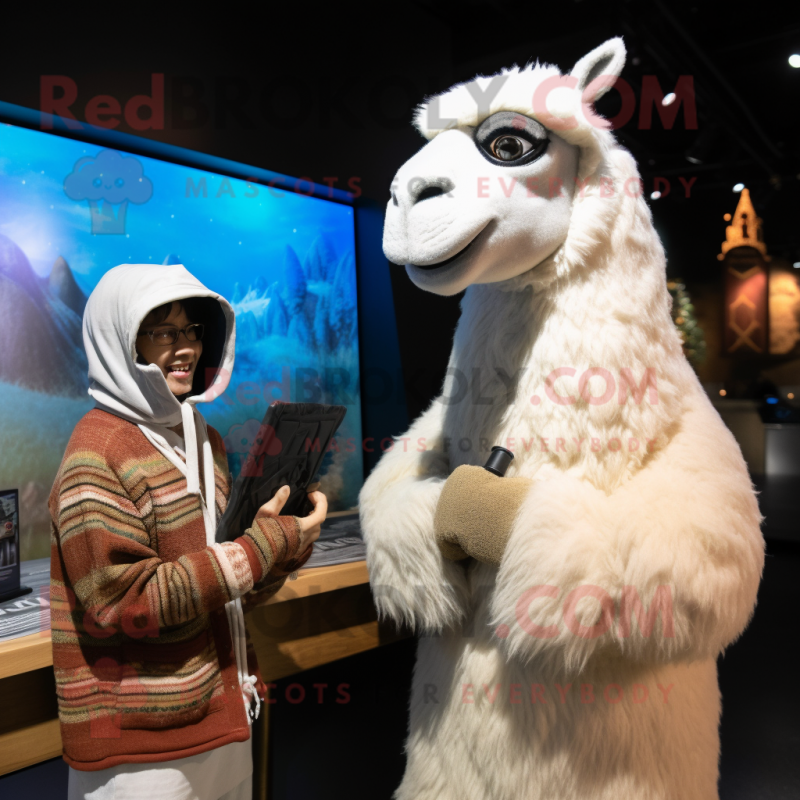 White Camel mascot costume character dressed with a Sweater and Watches