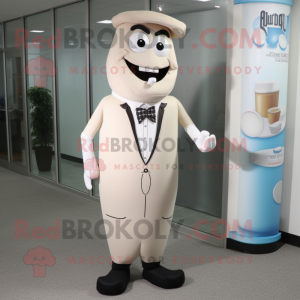 Tan Bottle Of Milk mascot costume character dressed with a Dress Pants and Tie pins