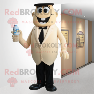 Tan Bottle Of Milk mascot costume character dressed with a Dress Pants and Tie pins