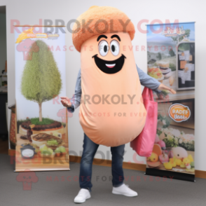 Peach Falafel mascot costume character dressed with a Bootcut Jeans and Tote bags