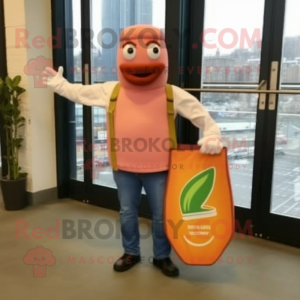 Peach Falafel mascot costume character dressed with a Bootcut Jeans and Tote bags