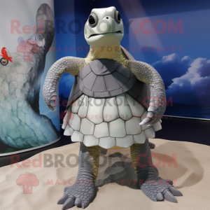 Gray Sea Turtle mascot costume character dressed with a A-Line Skirt and Bracelets