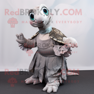 Gray Sea Turtle mascot costume character dressed with a A-Line Skirt and Bracelets