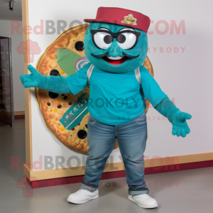 Blågrønn Pizza maskot drakt...