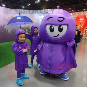 Lavender Soccer Ball mascot costume character dressed with a Raincoat and Cummerbunds