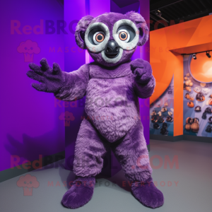 Purple Lemur mascot costume character dressed with a Romper and Gloves