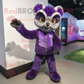 Purple Lemur mascot costume character dressed with a Romper and Gloves