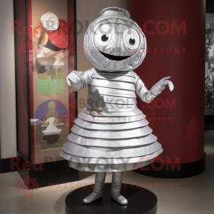 Silver Plate Spinner mascot costume character dressed with a Turtleneck and Hair clips