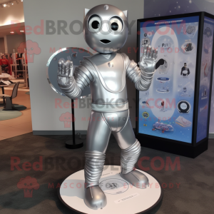 Silver Plate Spinner mascot costume character dressed with a Turtleneck and Hair clips