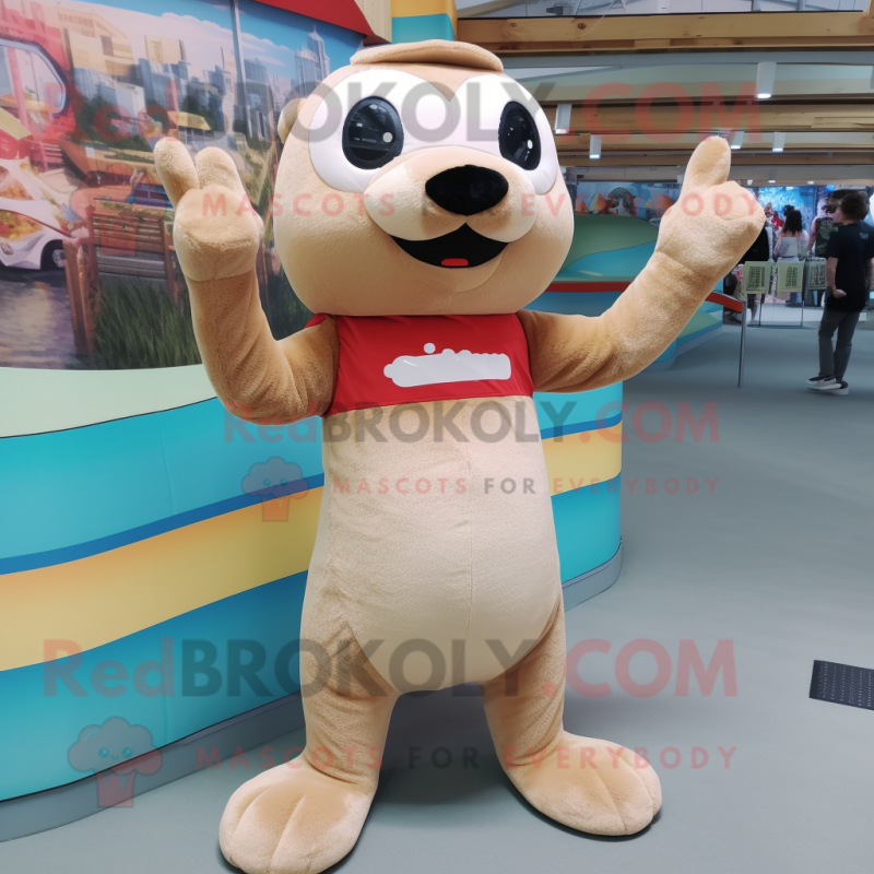Beige Otter mascot costume character dressed with a Skinny Jeans and Bracelets