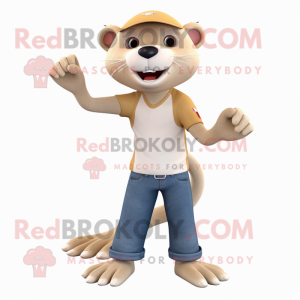 Beige Otter mascot costume character dressed with a Skinny Jeans and Bracelets