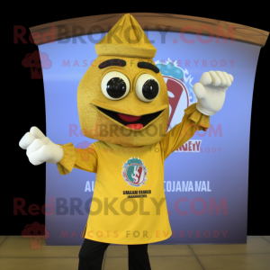 Gold Jambalaya mascot costume character dressed with a Long Sleeve Tee and Gloves