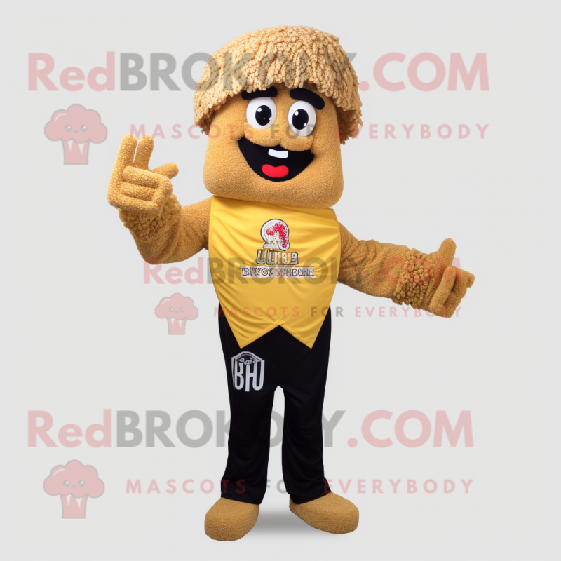 Gold Jambalaya mascot costume character dressed with a Long Sleeve Tee and Gloves