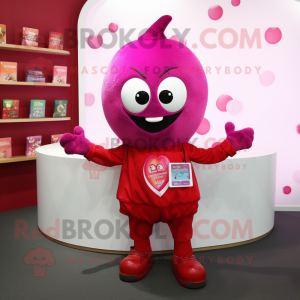 Magenta Plum mascot costume character dressed with a Oxford Shirt and Bracelets