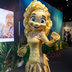 Gold Mermaid maskot kostym...