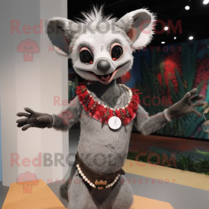 Silver Aye-Aye mascot costume character dressed with a Sheath Dress and Bracelets