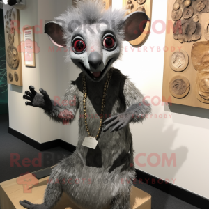 Silver Aye-Aye mascot costume character dressed with a Sheath Dress and Bracelets