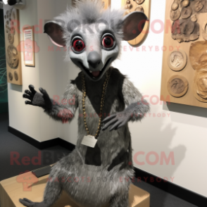 Silver Aye-Aye mascot costume character dressed with a Sheath Dress and Bracelets