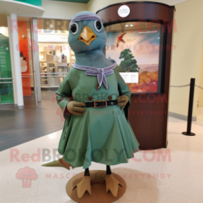 Olive Passenger Pigeon mascot costume character dressed with a Mini Dress and Necklaces