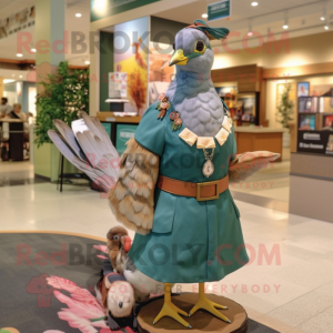 Olive Passenger Pigeon mascot costume character dressed with a Mini Dress and Necklaces