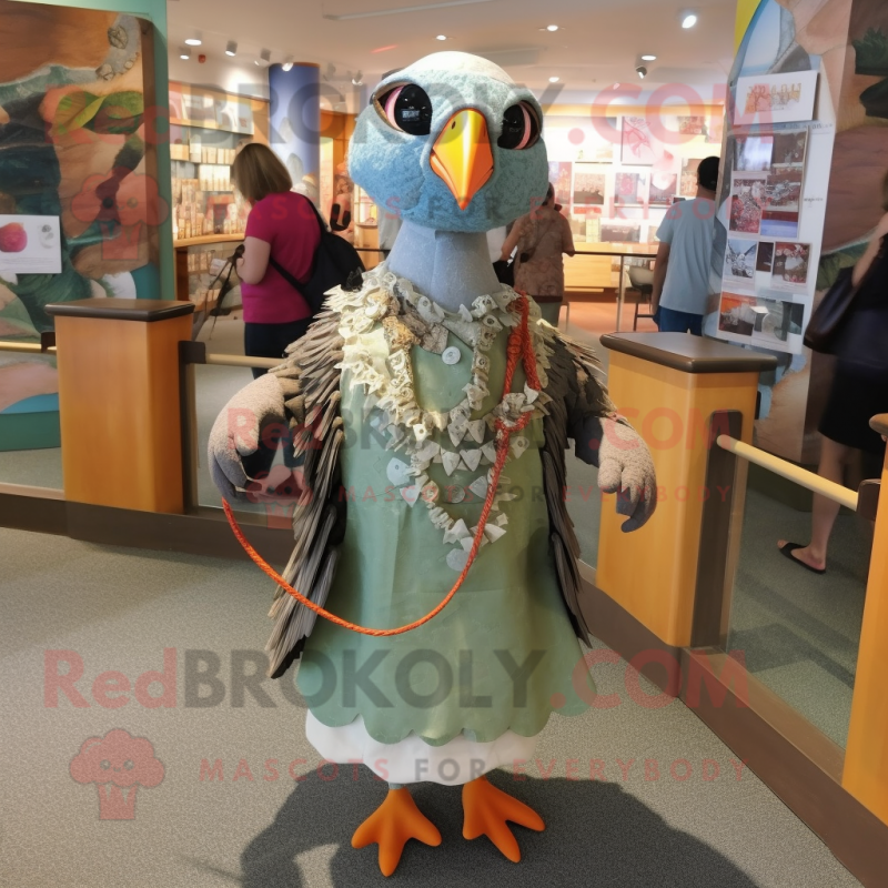 Olive Passenger Pigeon mascot costume character dressed with a Mini Dress and Necklaces