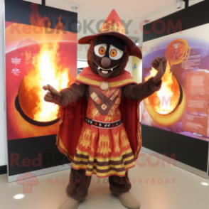 Brown Fire Eater mascot costume character dressed with a Dress and Shawls