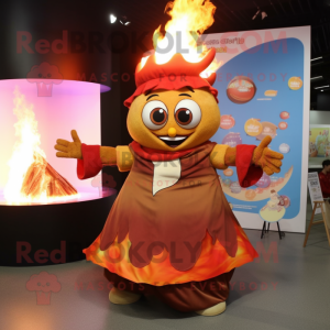 Brown Fire Eater mascot costume character dressed with a Dress and Shawls