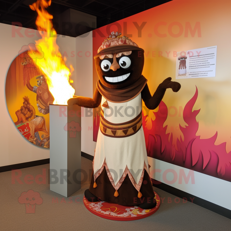 Brown Fire Eater mascot costume character dressed with a Dress and Shawls Brown Fire Eater mascot costume character dressed with a Dress and Shawls