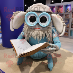 Silver Hermit Crab mascot costume character dressed with a Swimwear and Reading glasses