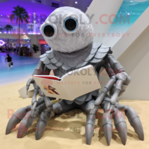 Silver Hermit Crab mascot costume character dressed with a Swimwear and Reading glasses