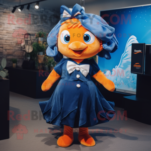 Navy Goldfish mascot costume character dressed with a Midi Dress and Bow ties