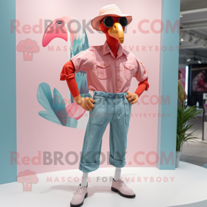 Cream Flamingo mascot costume character dressed with a Boyfriend Jeans and Cufflinks