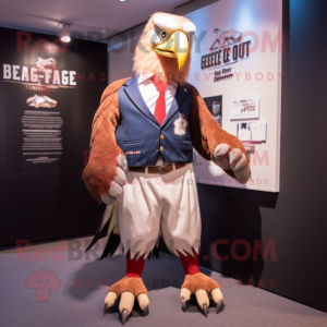 Red Bald Eagle mascot costume character dressed with a Waistcoat and Suspenders