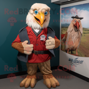 Red Bald Eagle mascot costume character dressed with a Waistcoat and Suspenders