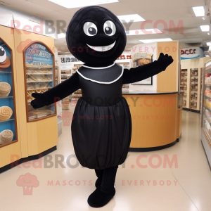 Black Bagels mascot costume character dressed with a Sheath Dress and Anklets