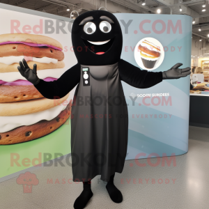Black Bagels mascot costume character dressed with a Sheath Dress and Anklets