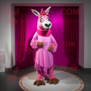 Pink Donkey mascot costume character dressed with a Evening Gown and Scarf clips