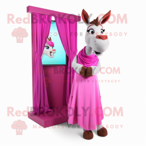 Pink Donkey mascot costume character dressed with a Evening Gown and Scarf clips