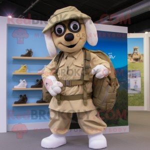 Cream Special Air Service mascot costume character dressed with a Board Shorts and Clutch bags