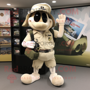Cream Special Air Service mascot costume character dressed with a Board Shorts and Clutch bags