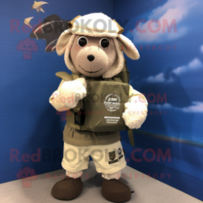 Cream Special Air Service mascot costume character dressed with a Board Shorts and Clutch bags