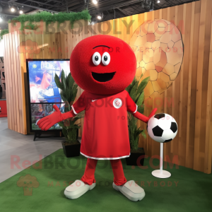 Red Soccer Ball mascot costume character dressed with a Polo Shirt and Shawl pins