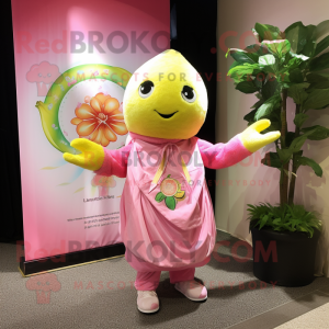 Pink Lemon mascot costume character dressed with a Poplin Shirt and Shawls