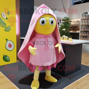 Pink Lemon mascot costume character dressed with a Poplin Shirt and Shawls