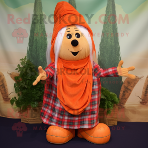 nan Carrot mascot costume character dressed with a Flannel Shirt and Shawl pins