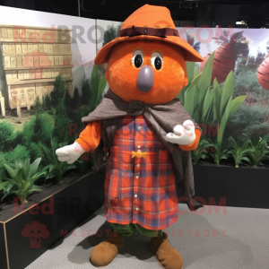 nan Carrot mascot costume character dressed with a Flannel Shirt and Shawl pins