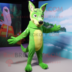 Lime Green Dingo mascot costume character dressed with a Swimwear and Wraps