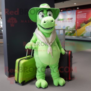 Lime Green Mare mascot costume character dressed with a Board Shorts and Briefcases