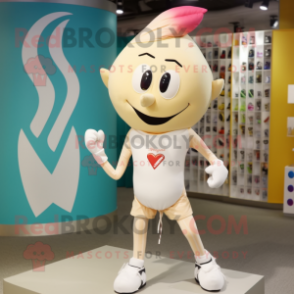 Cream Arrow Of Love mascot costume character dressed with a Running Shorts and Earrings