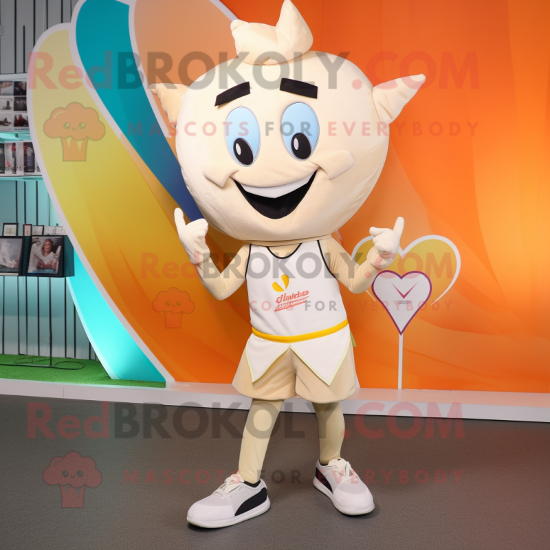 Cream Arrow Of Love mascot costume character dressed with a Running Shorts and Earrings